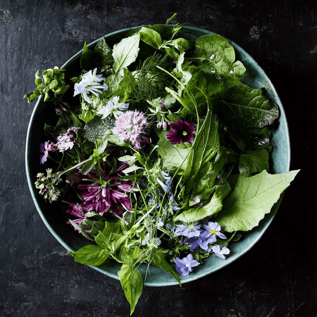 Wiesensalat mit Kräutern und Blüten – Genusswelt Wiese